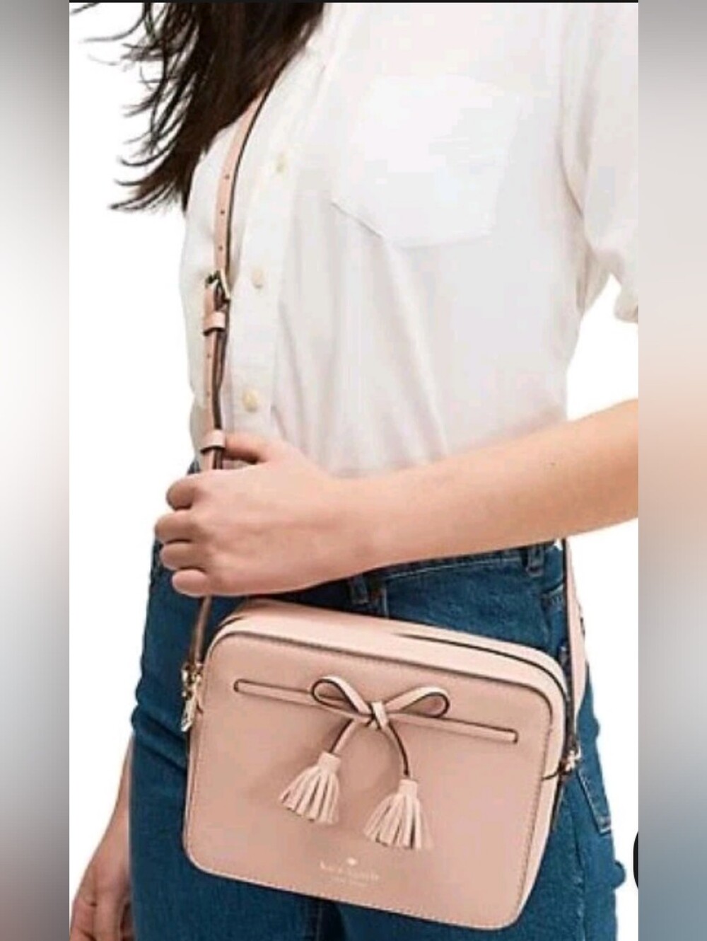 NWOT Kate Spade New York Blush Pink Hayes Leather Tassel Crossbody Bag